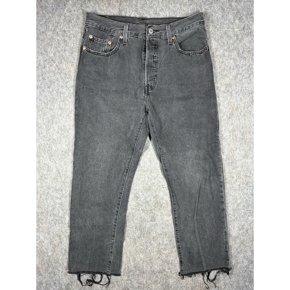 Vintage Levi's 501 Women's Black Denim Jeans W29 L26 Straight Raw Hem
